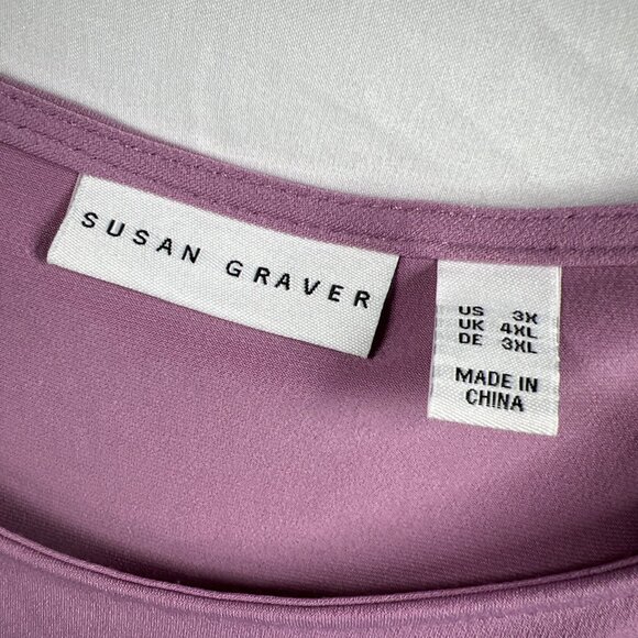 Susan Graver Women's Top Plus 3X Pink Puff Long Sleeves Crochet Cuffs Stretch - Picture 2 of 9